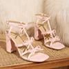 Fashion High Heeled Sandals Woman Square Toe Heels Shoes Bowknot Ladies 2025 Large Size 41 Sandalias De Mujer Summer Women's Shoes