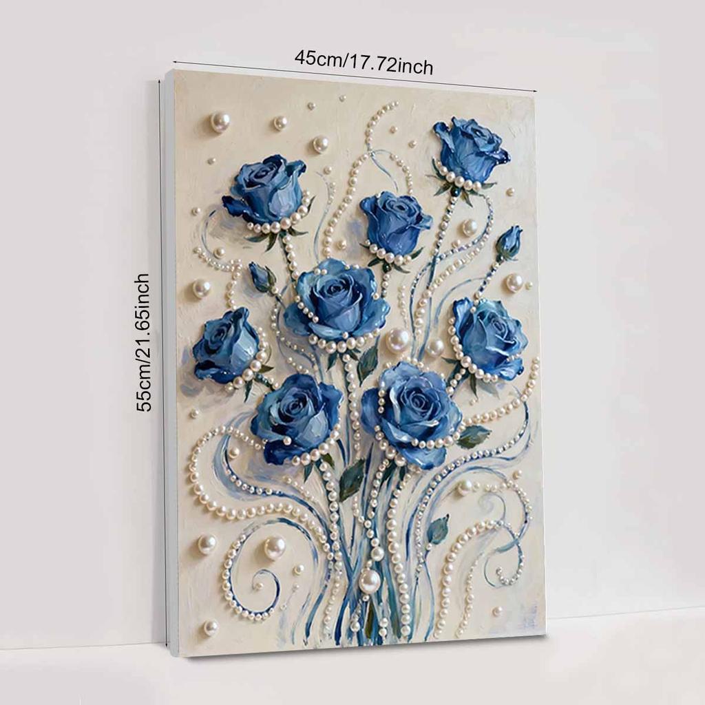 Crystal Pearl Painting 5D DIY Frame Decoration Painting Blue Rose Home Wall Decoration Transparent Pearl Gemstone Painting Picture Art Crafts