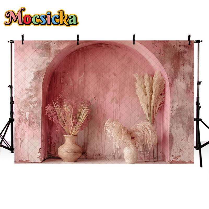 Mocsicka Photography Background Wedding Maternity Adult Kids Art Portrait Decor Vintage Bohe Red Arch Wall Backdrop Photo Studio