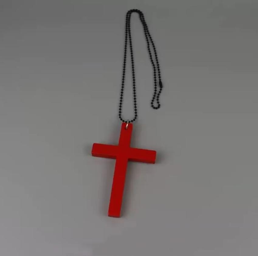 Gothic Black White Red Wood Cross Pendants Necklace Fashion Long Chain Cross Necklace for Women Men Y2K Punk Style Jewlery Gifts красный