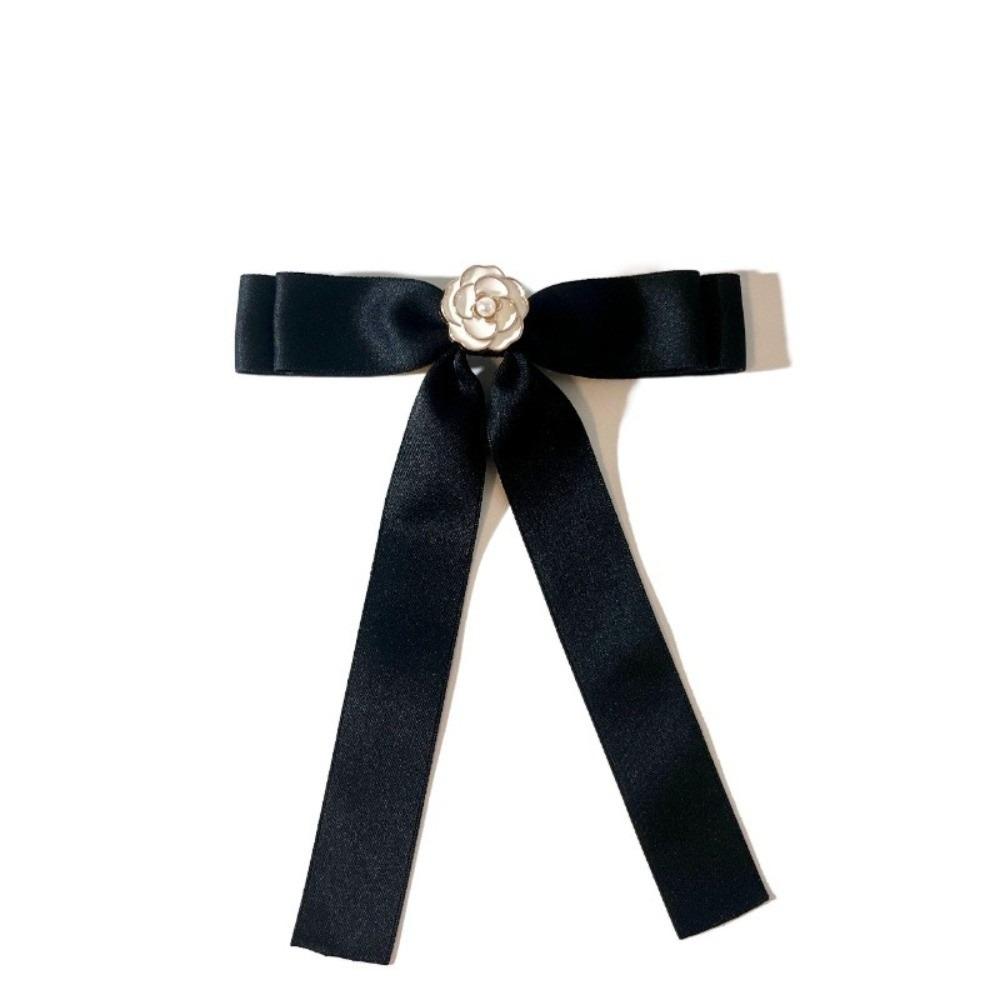 Pearl Black Bow Brooch Pin Camellia Funerals Memorial Pin Sweet Black Ribbon Pin  Shirt