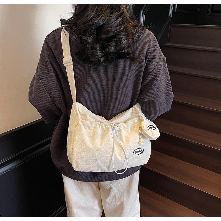 Korean Style Large Capacity Canvas Tote Bag - 2025 Autumn Pleated Niche Shoulder Crossbody Bag