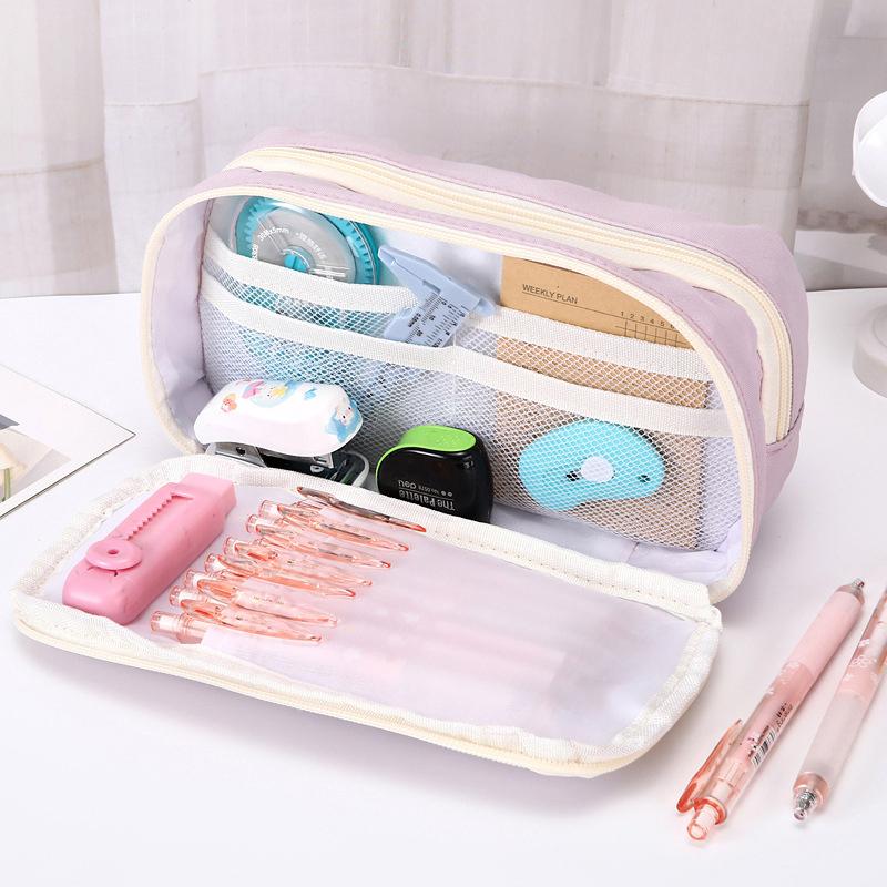 Simple Large Capacity Student Pencil Case Multi-Layer Flip Style Cute Pencil Pouch Ins Canvas Gel Pen Organizer Kids