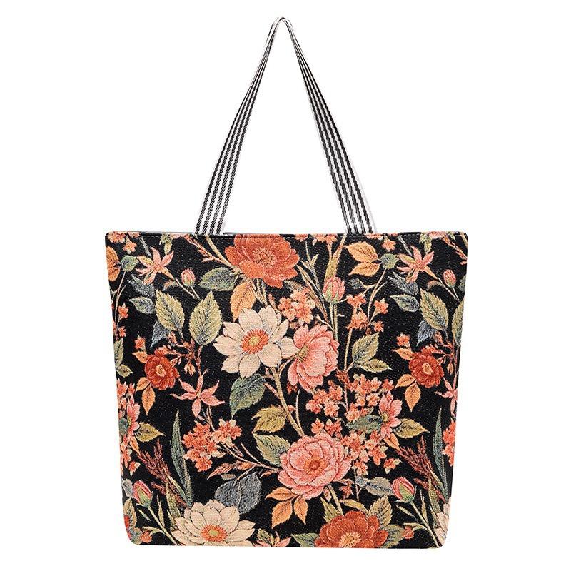 Large capacity tote bag gold silk embroidery canvas bag source creative pattern single-sided embroidery women's shoulder bag