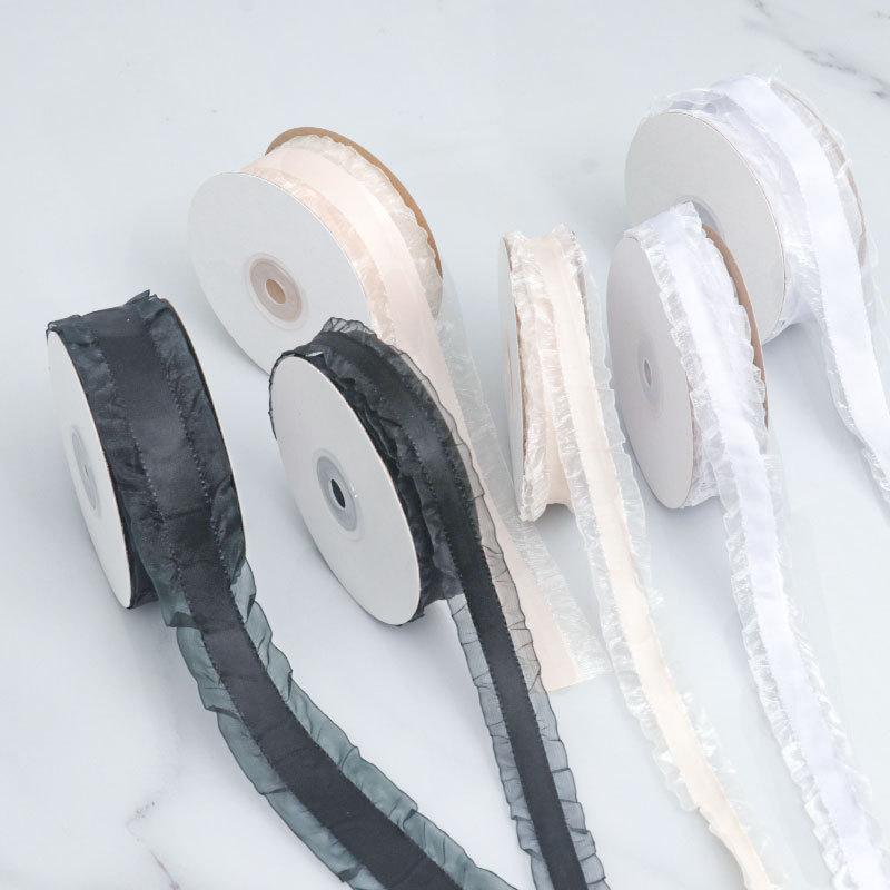 Romantic Solid Color Polyester and Cotton Splicing Soft Skirt Ribbon DIY Bow Hair Braiding Hair Ornaments Wedding Handmade Gift Decorative Ribbon