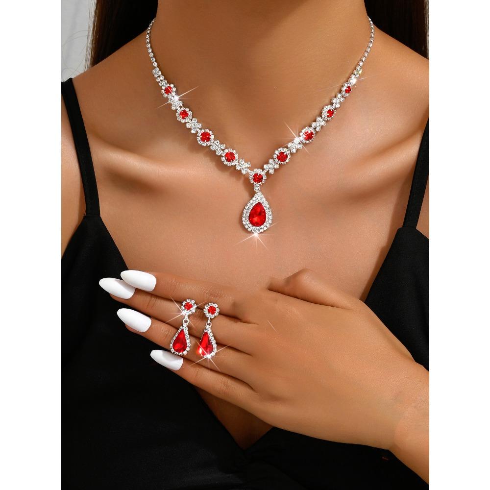 Jewelry High-end Crystal Gem Ladies Water Drop Necklace Earrings Bracelet Ring