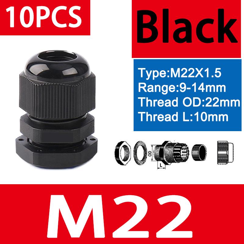 10pcs Waterproof Cable Gland M8 M12 M16 M20 M25 M32 M40 Black Plastic Seal Joint Nylon  IP68 White Cable Fixing Nylon Connector