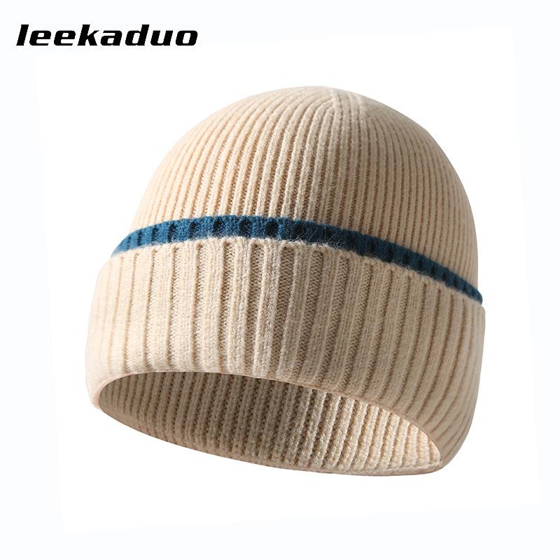 Rabbit Velvet Core-spun Yarn Knitted Hat Winter Couple Men's and Women's Thickened Wool Hat Two-color Double-flanged Casual Pullover Cold Hat