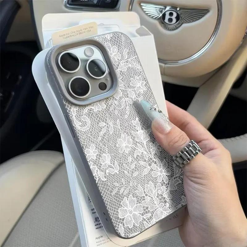 White Lace Floral Lichee leather pattern Phone Case For Redmi Note 15 14 13 12 11 10 9 8 Pro Plus 4G 5G Shockproof Cover
