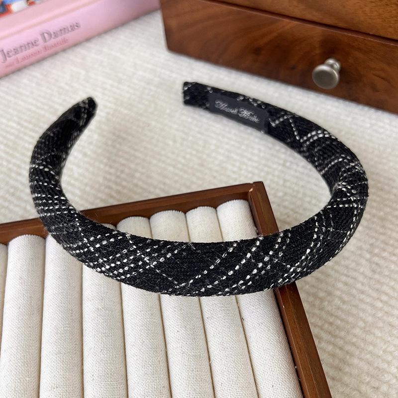 

Модные новые маленькие ароматные твидовые клетчатые повязки на голову с губкой для женщин, девочек, темпераментный обруч для волос, повязка для волос, аксессуары для волос