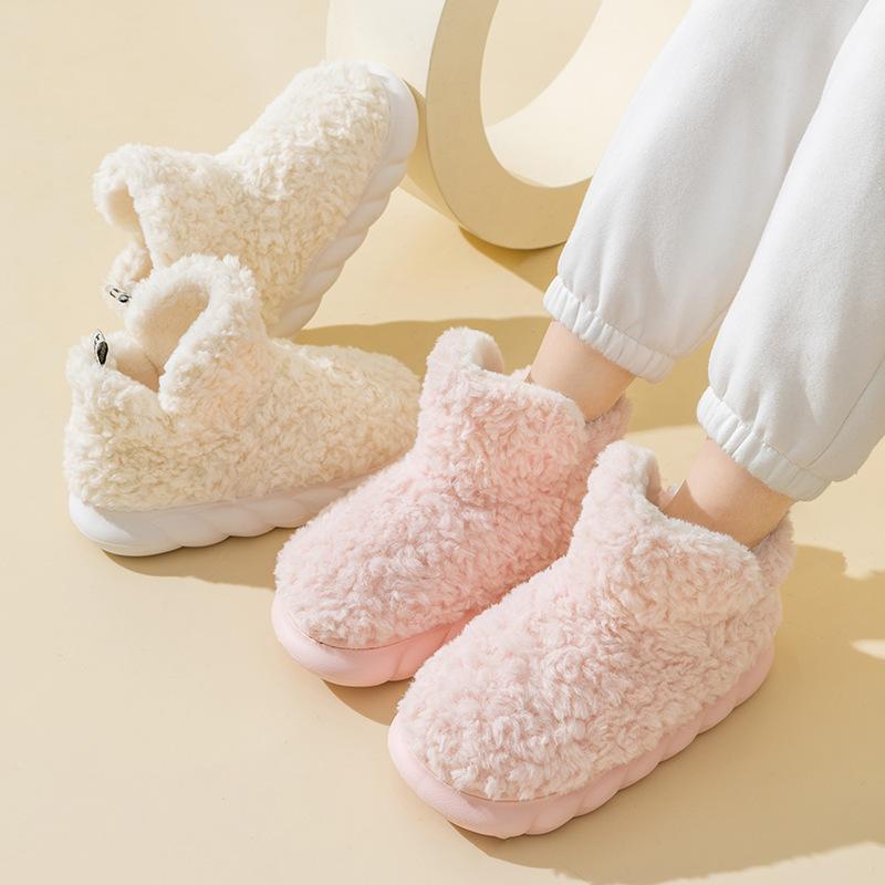 Women Men Home Slippers Warm Winter Furry Soft Plush Non Slip Bedroom Slides Indoor Ankle Boots Comfortable