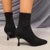 Damskie krótkie botki jesienno-zimowe dzianinowe na wysokim obcasie skarpetkowe buty dla kobiet Botas Mujer czarne damskie botki do kostki