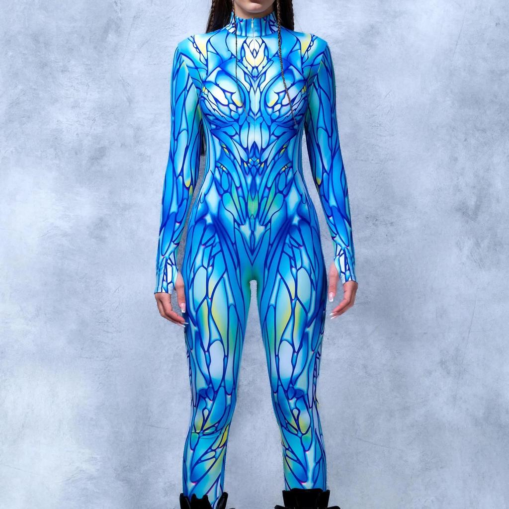 Unisex Cyber Punk 3D Digital Printing Halloween Party Role Play Outfit Women Men Cosplay Costume Carnival Jumpsuit