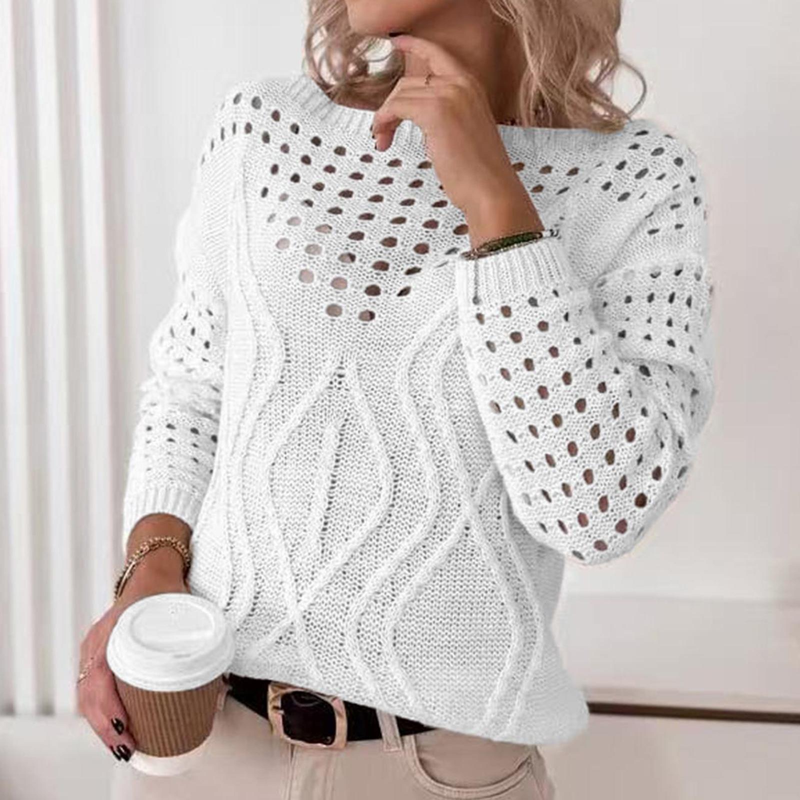 

Женский модный повседневный пуловер с длинным рукавом, однотонный, свободного кроя, с открытым плечом, длинный рукав, ажурный свитер XL белый