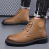 Fashion Autumn Winter Platform Boots for Men  Fashion Casual Cow Leather Yellow Cotton Shoes Male Solid Color Wool Work Boots Man