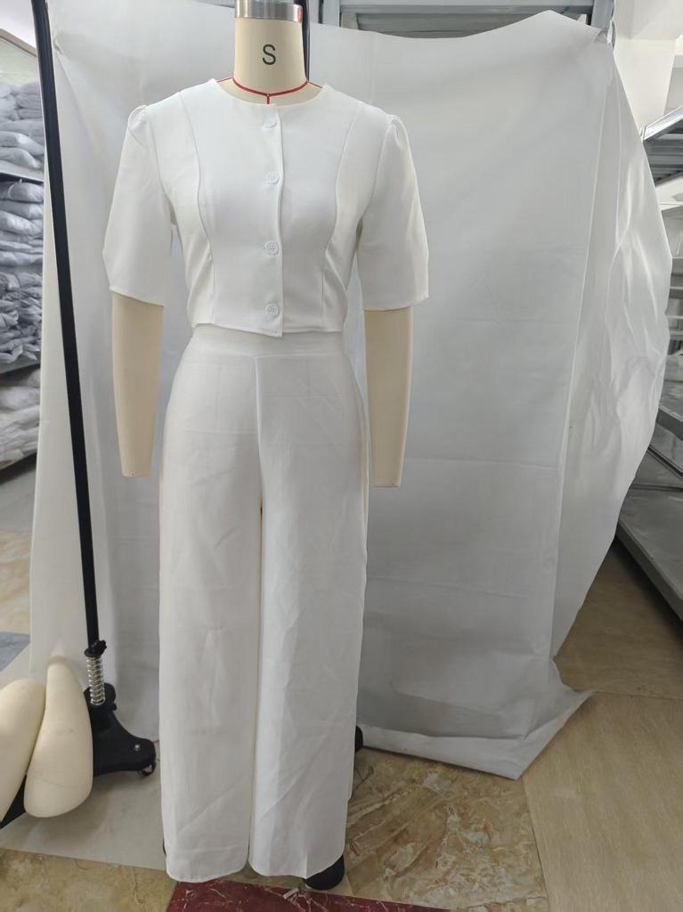 2026 Spring Women's Elegant Two-Piece Set: Short Top and Long Pants