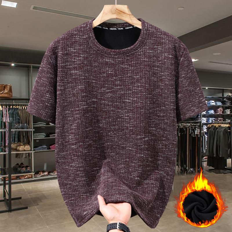 5XL-11XL Plus Size Velvet T-shirt Man Oversize Tops Winter Thick Warm Short Sleeve Tee Fashion Vintage Clothing
