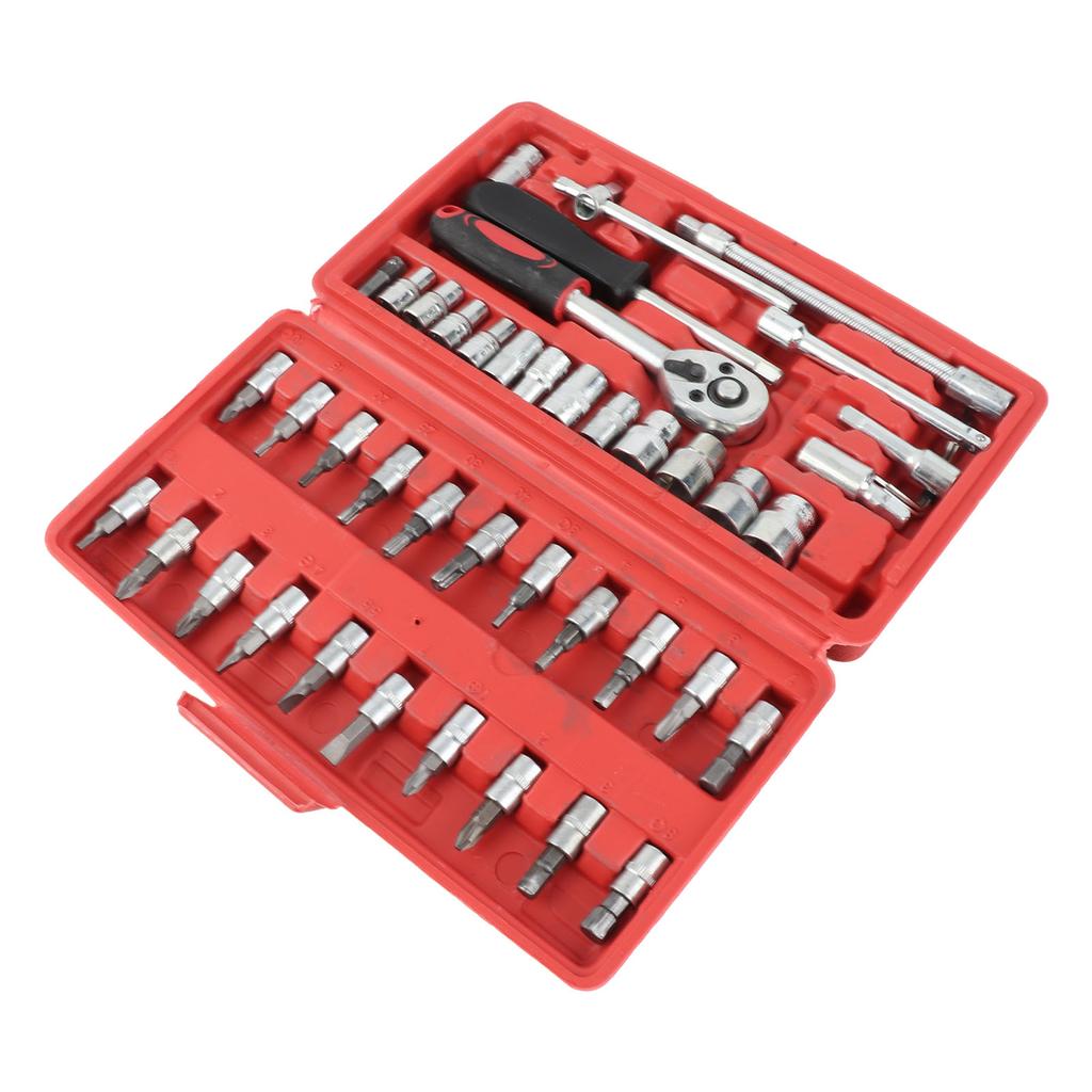 46PCS Vehicle Repair Ratchet Screwdriver Tool Complete Polished Surface for Motorcycle Bicycles