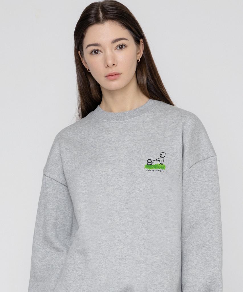 GRAVER [Unisex] Human Puppy Walk Back Logo Sweatshirt_Gray