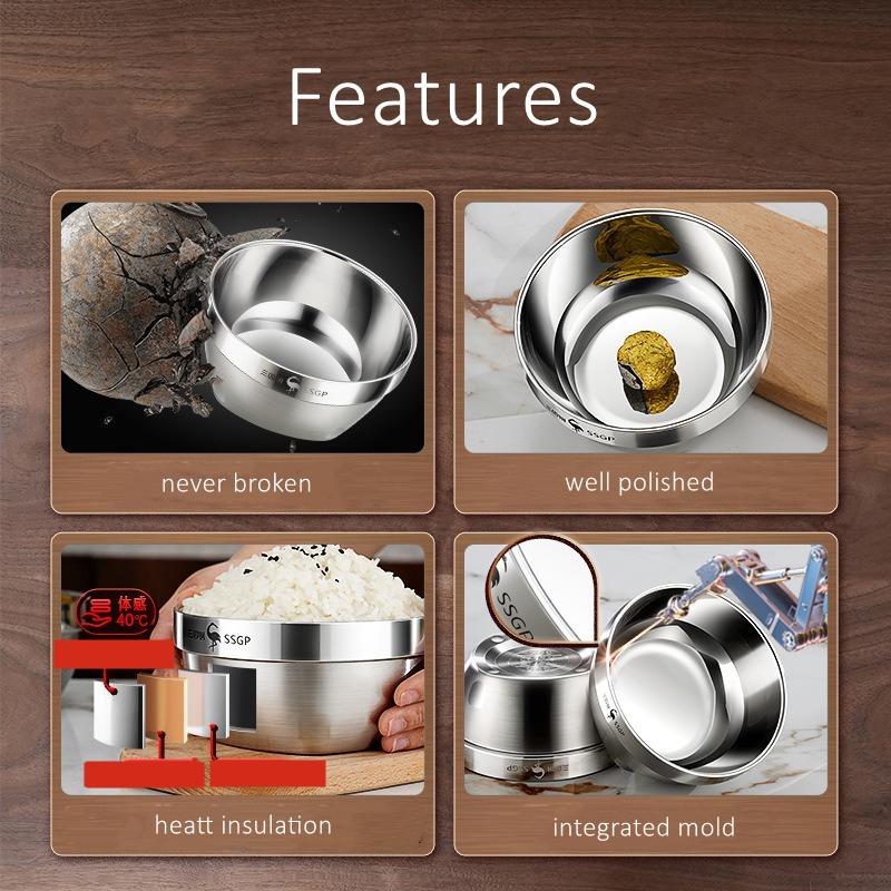 Certificated 304 Stainless Steel Kitchen Stackable Bowl Fall Resistant Baby Food Container Heat Insulating Kid's Tableware