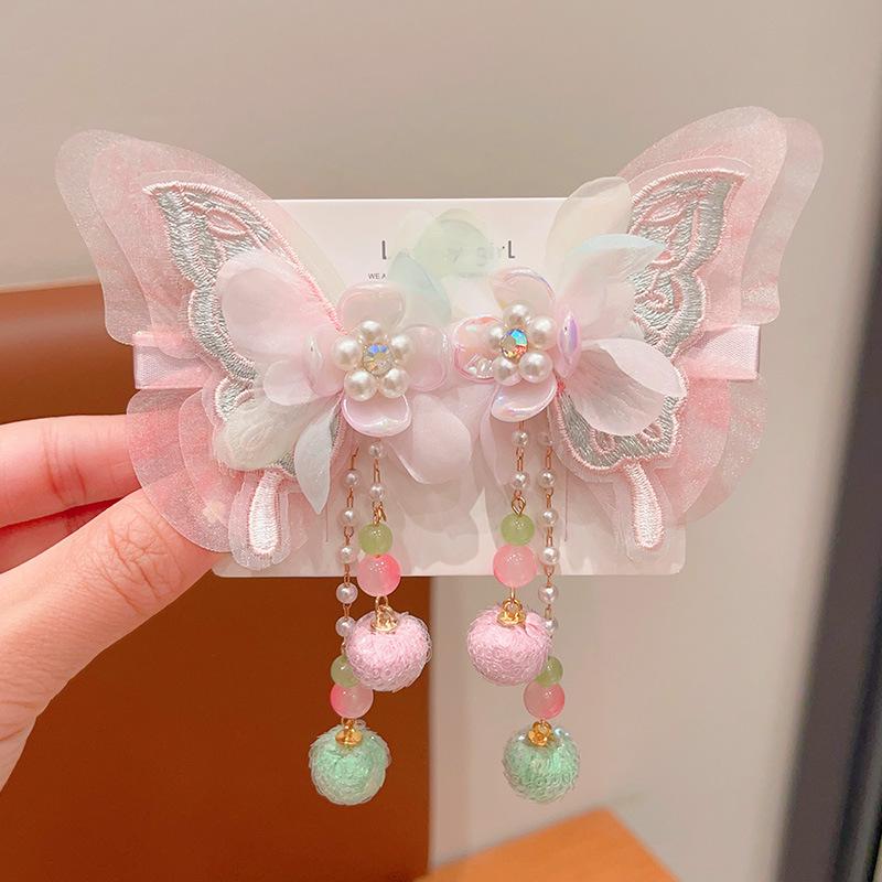 Mid-Autumn Hanfu Fairy Hair Clip - Women's & Children's Ancient Style Floral Tassel, Sweet Accessory for Girls