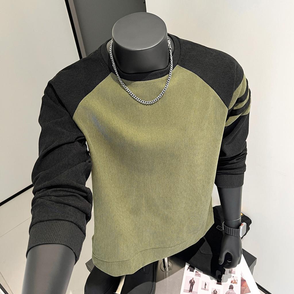 Pullover bottoming shirt men's 2025 fashion color matching crew neck sweater men's versatile striped knitted sweater