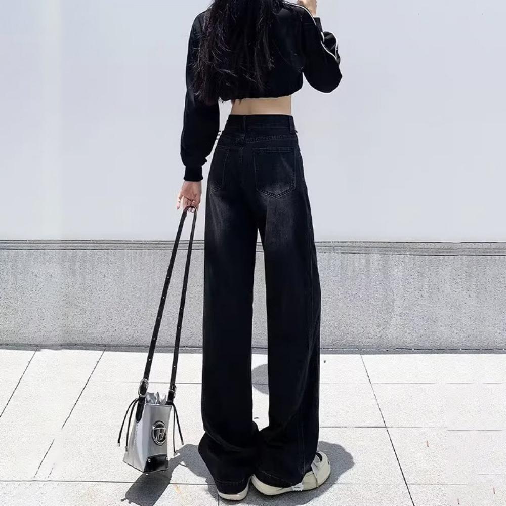 Street personality wide-leg jeans women's new spring and autumn straight-leg thin high-waisted drape floor-mopping jeans