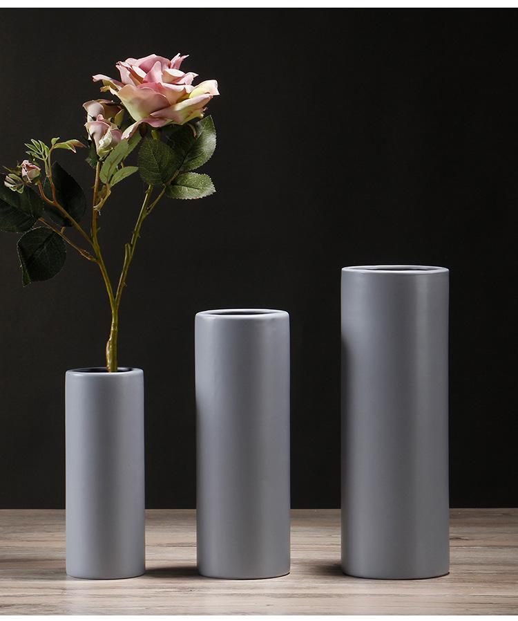 Nordische Weiße Matte Keramik Zylindrische Vase - Minimalistische Heimdeko für Frische/Trockenblumen