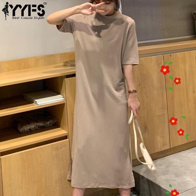 Women's Fashion Summer Spring Solid Color Print 1/2 Sleeves O-Neck Loose Waistline Casual Dresses