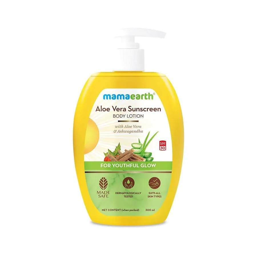 Mamaearth Aloe Vera Sunscreen Body Lotion SPF 30 For Normal Skin With Ashwagandha 300 Ml Pack
