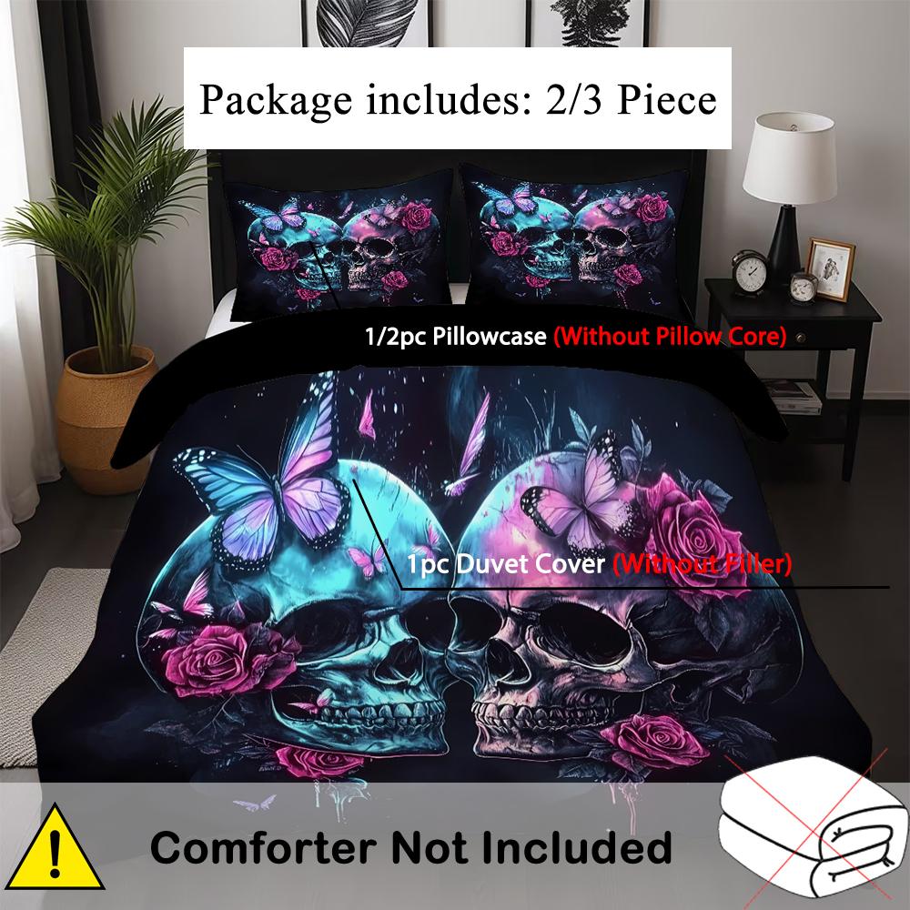 3D Printed Black Skull Skeleton Bedding Set Colorful Vintage Rose Duvet Cover Luxury Soft Home Hippie Style Duvet Cover Sets