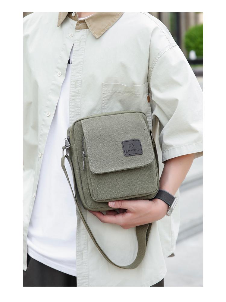 Men's Retro Canvas Crossbody Bag - Small Square Design for Business & Casual Commute