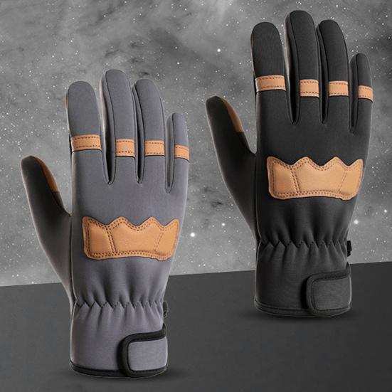 1 Pair Winter Gloves Patchwork Color Touch Screen Design Non-Slip Imitation Leather Palm Riding Gloves