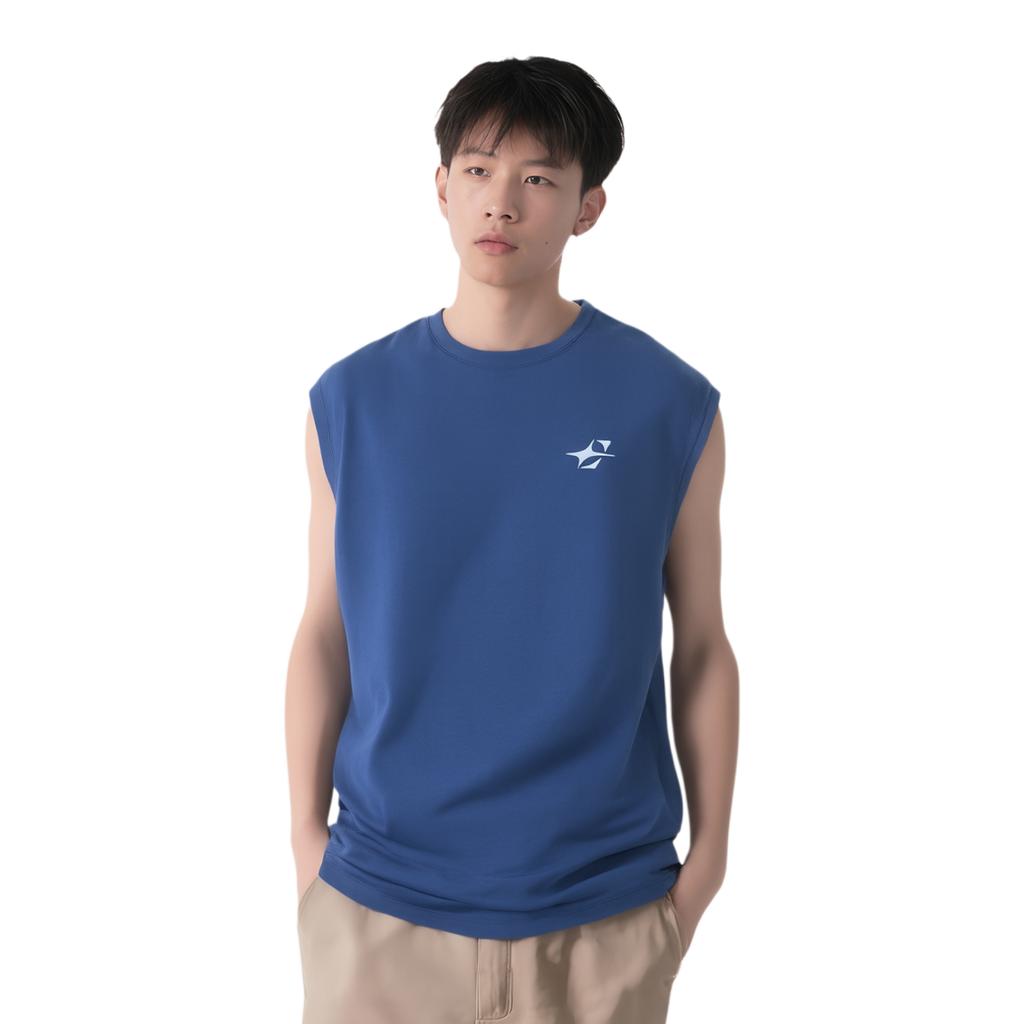 Anta Comfortable Simple Round Neck Breathable Letter Print Casual Sports Vest Men Tops Wolong-Blue 952521106-2