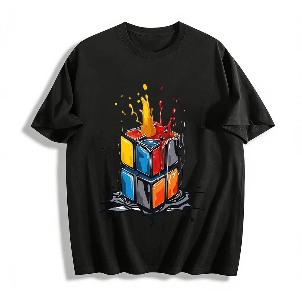 Graffiti Magic Cube Print Casual Short Sleeve T-Shirt Pure cotton T-shirt XXS