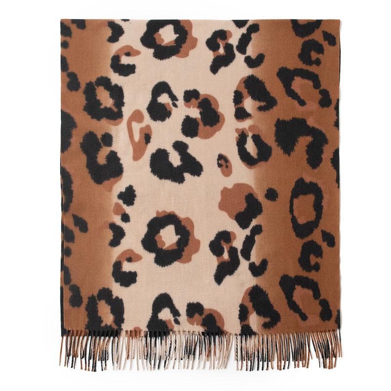 New Soft and Warm Faux Cashmere Leopard Print Fringed Scarf A High End Women's Scarf Shawl