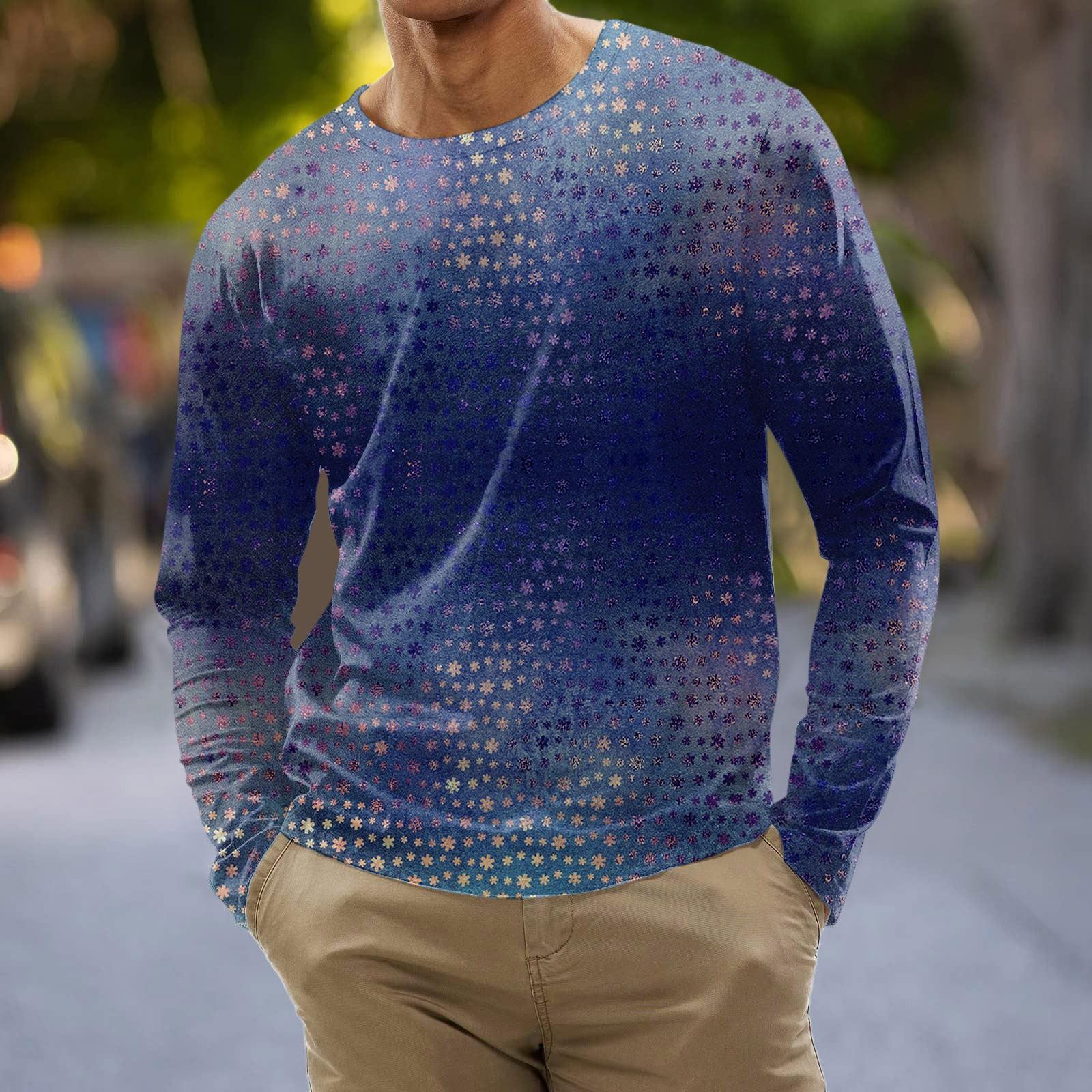 

Муж. Футболка Графика Абстракция Шея Одежда Одежда На открытом воздухе Длинный рукав С принтом Модельер Винтаж XXXL синий