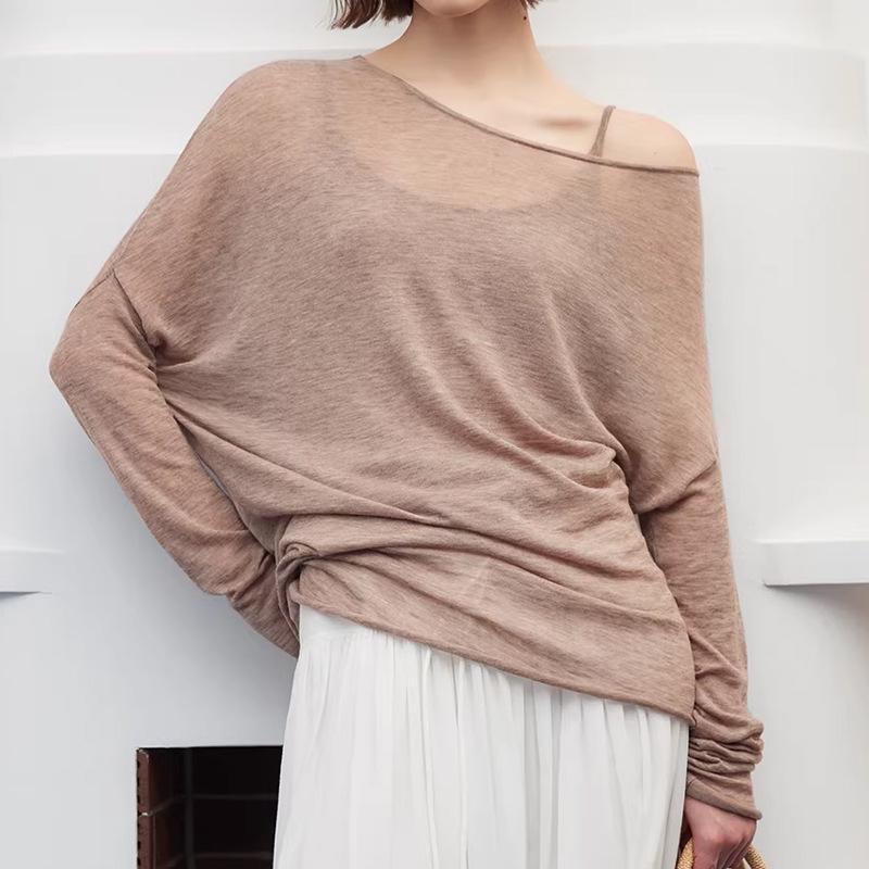 

Open KEI Asymmetrical Slanted Shoulder Merino Knit Camisole - Lightweight, Elegant, Slimming, High-End Feel Medium