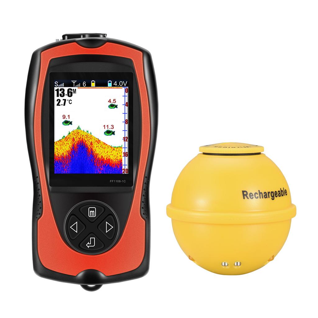 Portable Fish Finder Transducer Sonar Sensor LCD Screen Echo Sounder with Fish Attractive Lamp FF1108 1CWLA