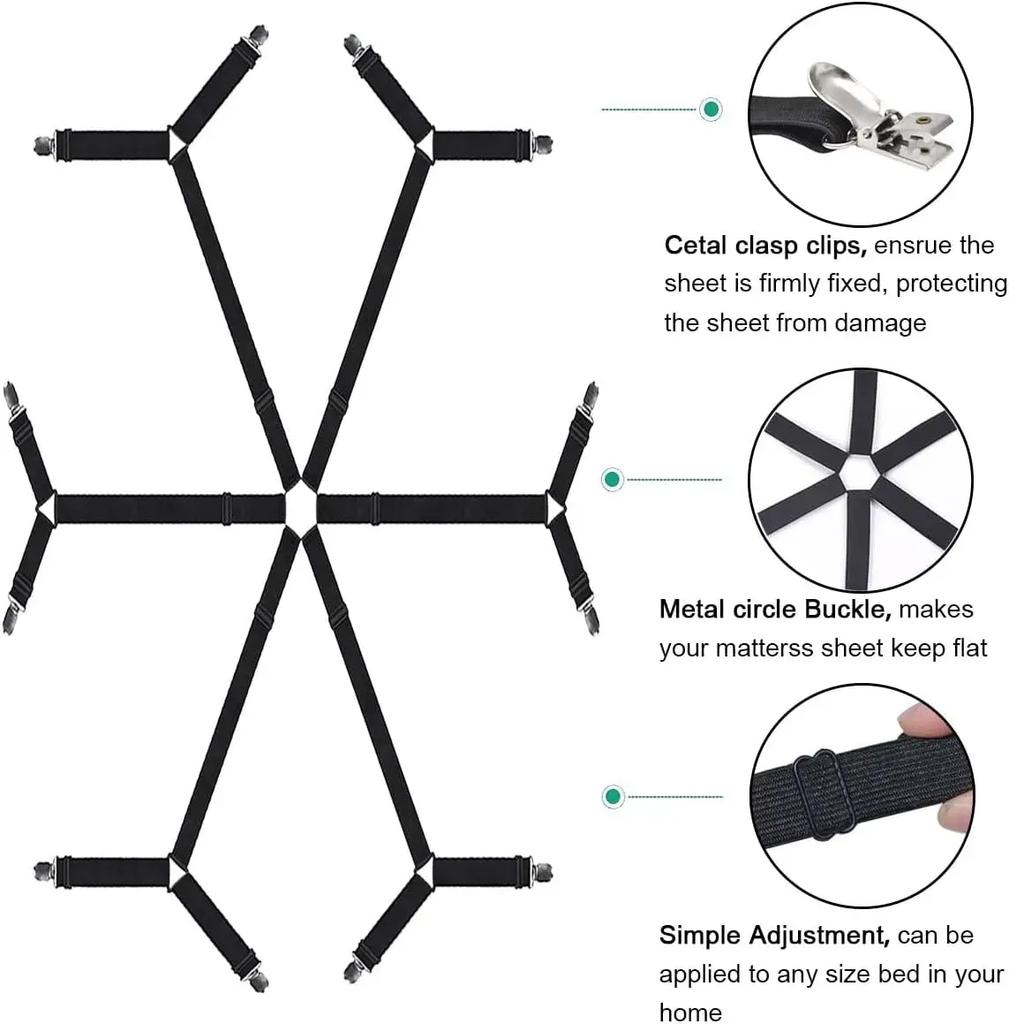 12 Clips Elastic Bed Sheet Grippers Belt Fastener Non-Slip Strap Mattress Clip Fasteners Cover Blankets Grippers Organize Gadget