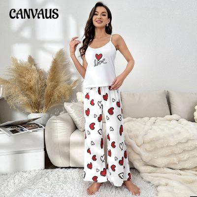 Vår- och sommarens tunna del av pyjamas Dambyxor med kort ärm Hemmakläder Kan bäras utanför Love Print-kostymen