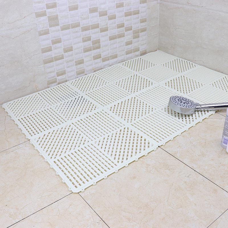Non-Slip PVC Interlocking Shower Mat: Waterproof Bathroom Floor and Commercial Use Carpet 30cm*30cm Thick грязно-белый