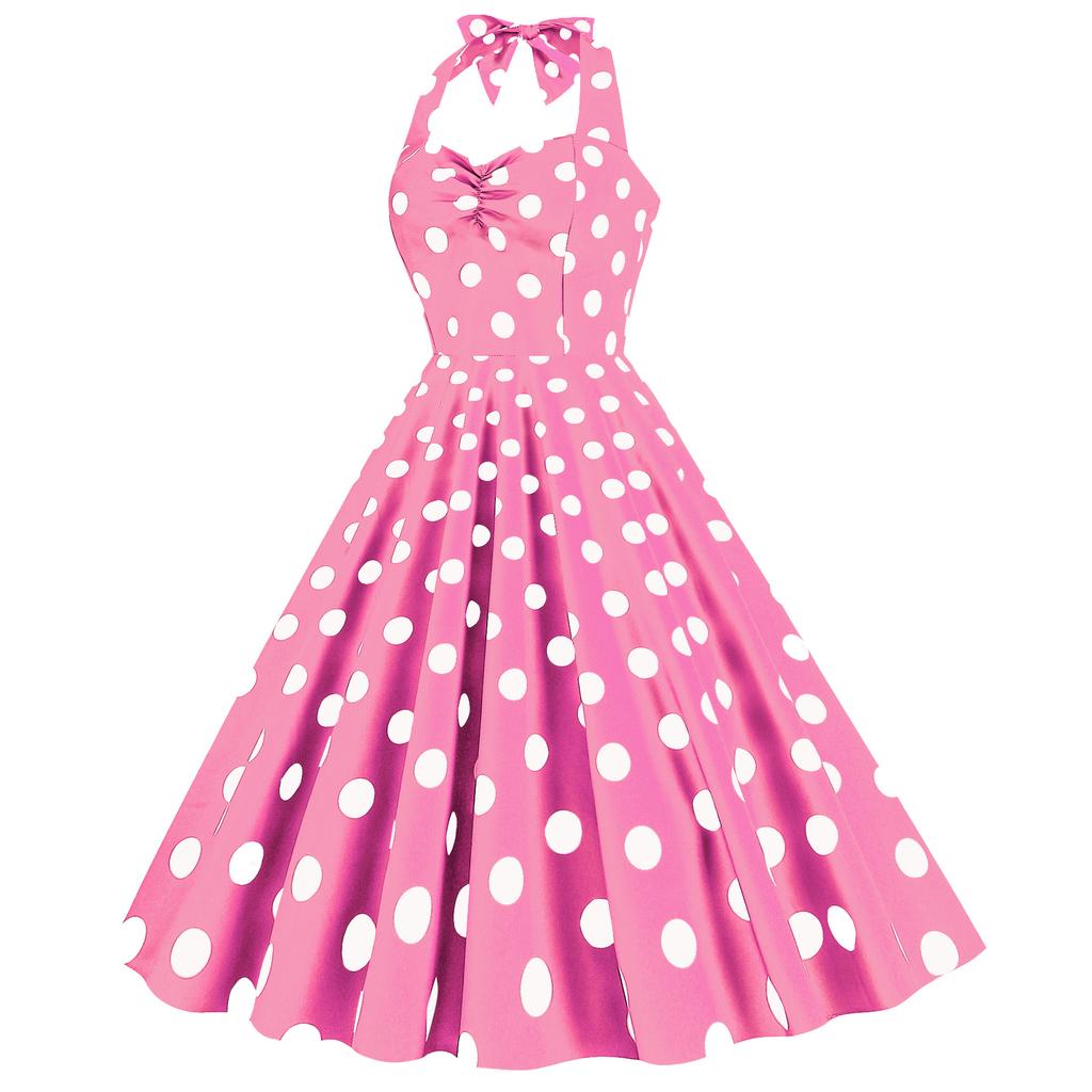 GMXIA Dress Up Retro Hepburn Style Dress Halter Polka Dot Slimming Dress