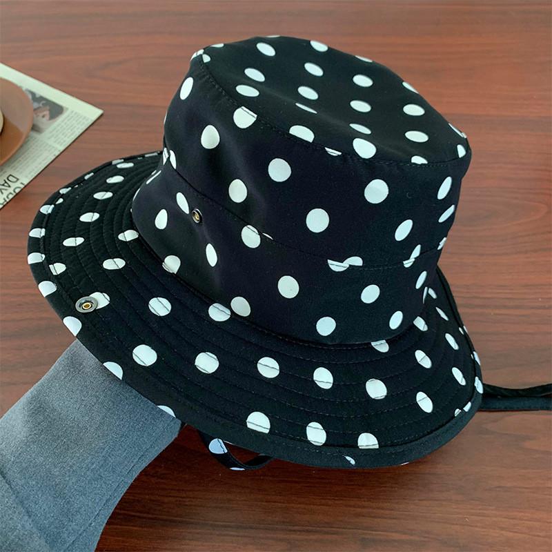 

Fashionable Gender-neutral Checkered Sun Hat With Large Brim For Spring And Summer Black White Dot