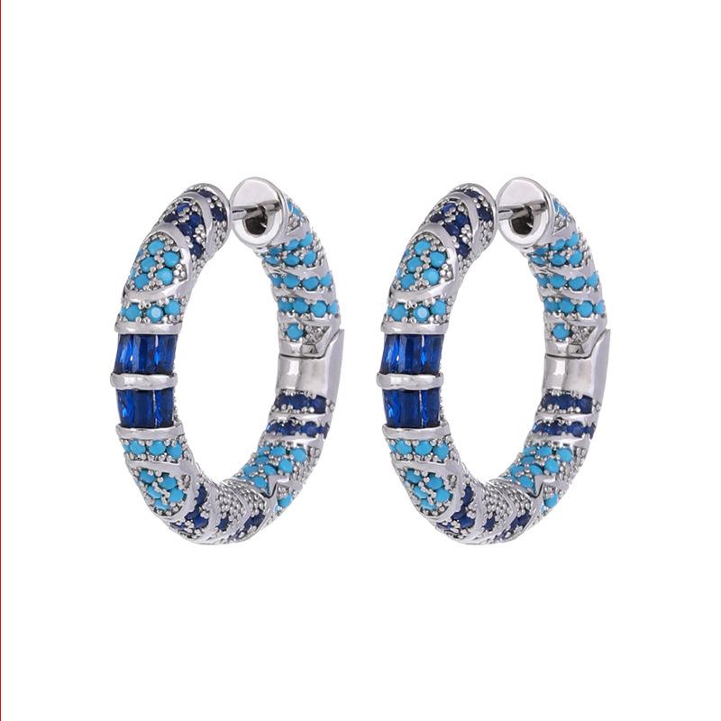 Blue Earrings Minimalist Design Luxury Large Round Hoop Zircon Vintage Elegant Women Earrings