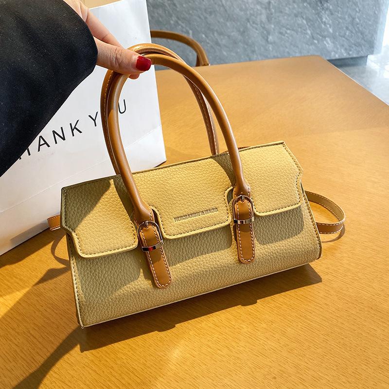 New Retro Contrasting Color Temperament Crossbody Bag Fashion Versatile Simple Casual Pu Leather Shoulder Bag Women'S Handbag