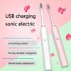 USB Rechargeable 6-speed Adjustable Electric Toothbrush Sonic Vibration Toothbrush Head Deep Clean Electric Toothbrush with 4 Brush Heads