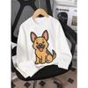European Sizes Girls' Crewneck Sweatshirt Cute Dog Sitting Happy Expression, Spring And Autumn, Sportswear And Casual, Soft, for Kids & Teens.