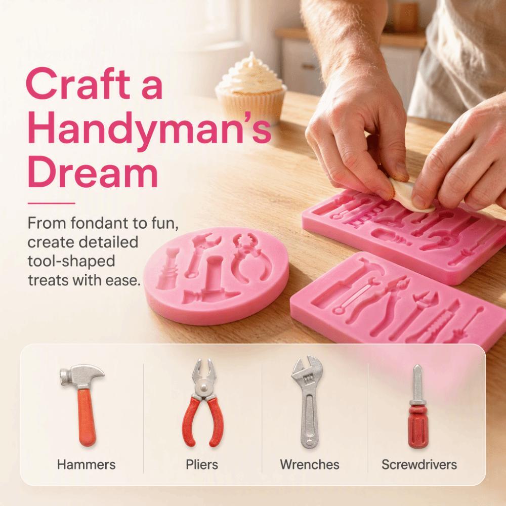 Flexible Silicone Silicone Fondant Mold Hammer Spanner Design Fondant Topper Mold  DIY Projects
