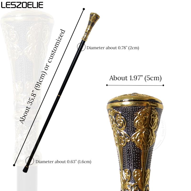 Gold With Black Luxury Pattern Straight Handle Walking Stick For Man Fashionable Canes Woman Detachable Cosplay Party Sticks